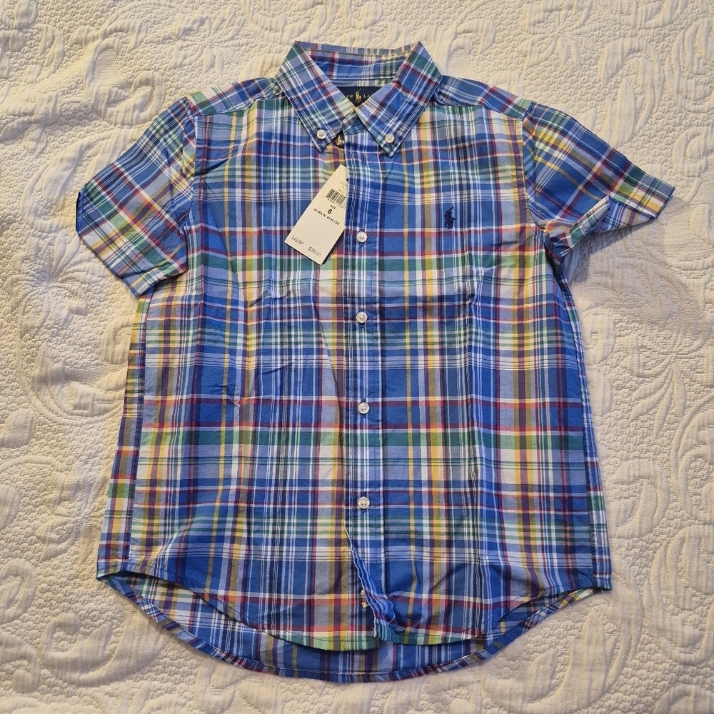Ralph Lauren boys size 6 short sleeve plaid button down shirt NWT